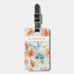 Pastel Watercolor Floral Custom Name Travel ID Luggage Tag