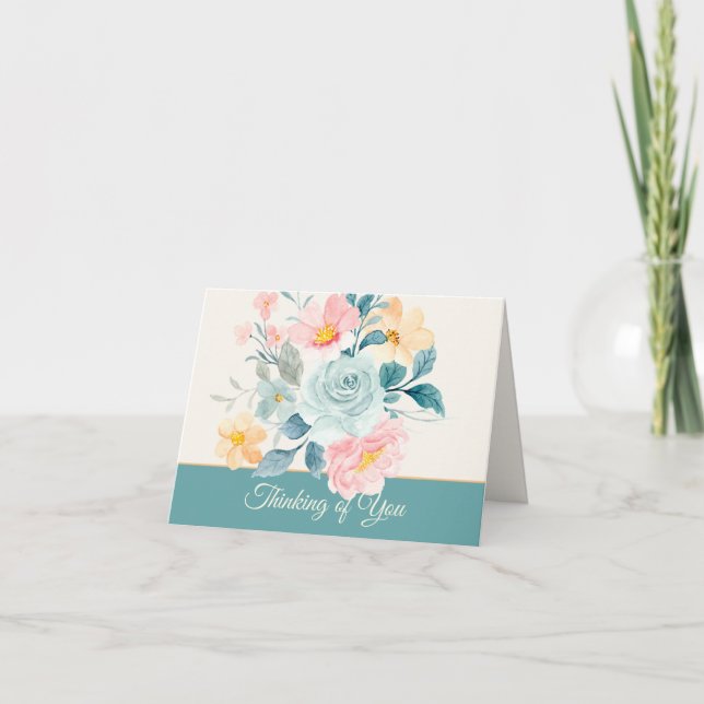Pastel watercolor floral customisable note card (Front)