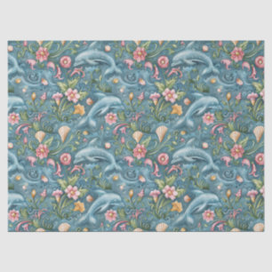 Pastel Watercolor Floral Dolphins Decoupage Tissue Paper