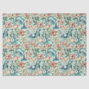 Pastel Watercolor Floral Dolphins Decoupage Tissue Paper