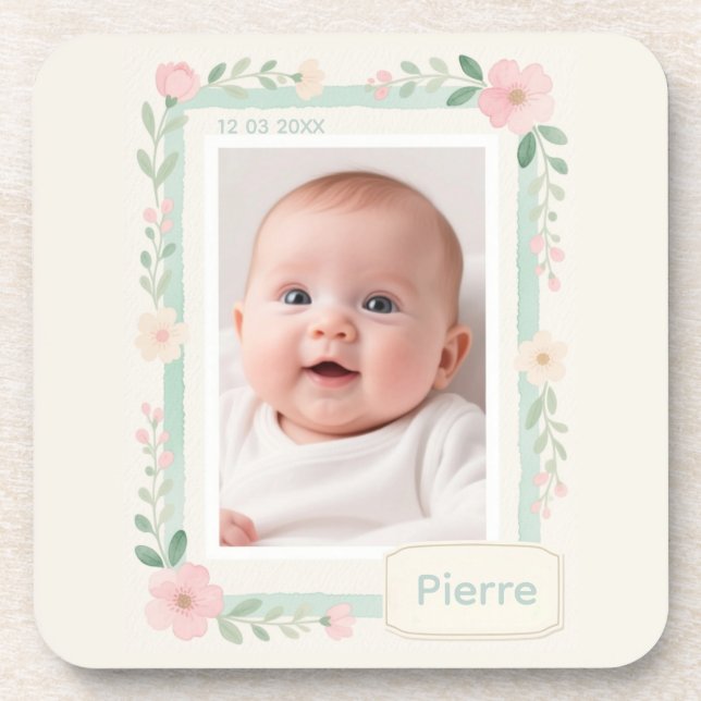 Pastel Watercolor Floral Empty Photo Frame Coaster (Front)