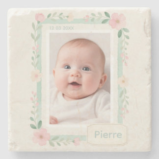 Pastel Watercolor Floral Empty Photo Frame Stone Coaster