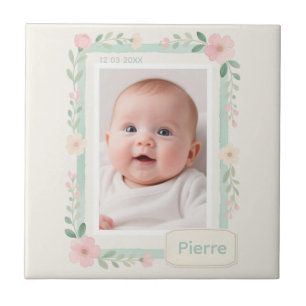 Pastel Watercolor Floral Empty Photo Frame Tile
