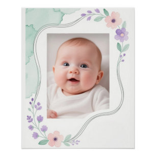 Pastel Watercolor Floral Empty Wavy Frame Poster