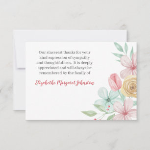 Pastel Watercolor Floral Funeral Bereavement Thank You Card