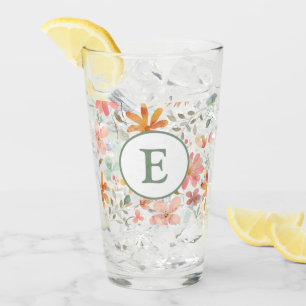 Pastel Watercolor Floral Glass Cup with Monogram
