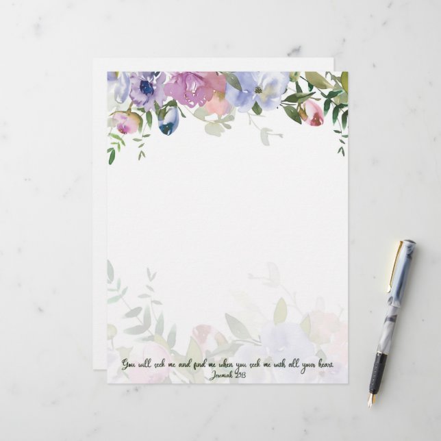 Pastel watercolor floral Jeremiah 29:13 scripture (Front/Back In Situ)