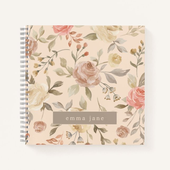 Pastel watercolor floral name personalised notebook (Front)