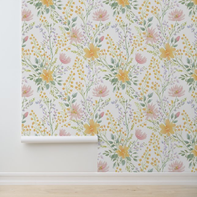 Pastel watercolor floral pattern wallpaper (Application)