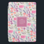Pastel Watercolor Floral Pattern with Monogram iPad Pro Cover<br><div class="desc">A beautiful pastel floral watercolor pattern in pinks,  raspberries,  blues,  greens and lilacs that colour coordinate with the square frame surrounding your monogram. Personalise by editing the sample monogram in the easy to use text template.</div>