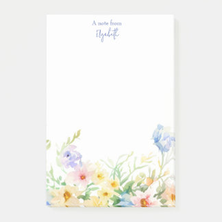 Pastel watercolor floral personalised post-it notes