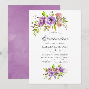 Pastel Watercolor Floral Quinceañera Invitation