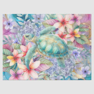Pastel Watercolor Floral Sea Turtle Decoupage Tissue Paper