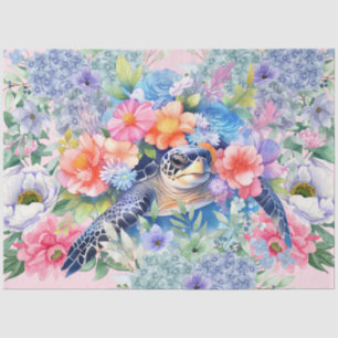 Pastel Watercolor Floral Sea Turtles Decoupage  Tissue Paper