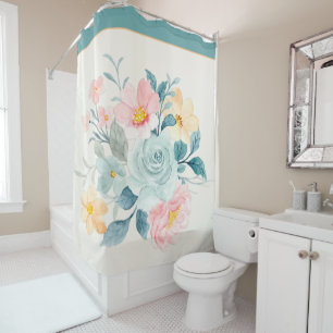 Pastel watercolor floral shower curtain