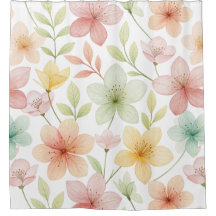 "Pastel Watercolor Floral Shower Curtain – Soft Sp