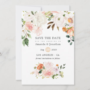 Pastel Watercolor Floral Spring Wedding Save The Date