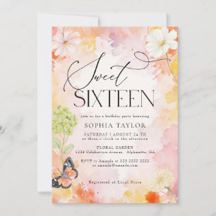 Pastel Watercolor Floral sweet 16 Birthday Invitation