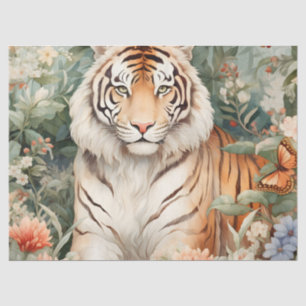 Pastel Watercolor Floral Tiger Decoupage Tissue Paper