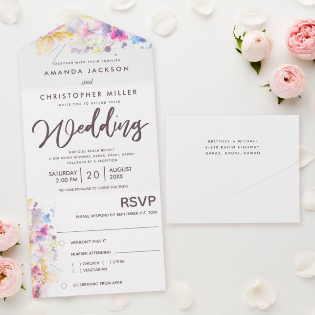 Pastel Watercolor Floral Wedding All In One Invitation (Creator Uploaded)