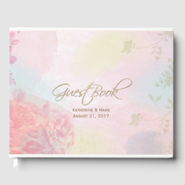 Pastel Watercolor Floral Wedding Guest Book (Front)