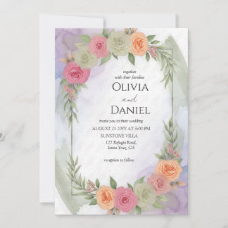 Pastel Watercolor Floral Wedding Invitation