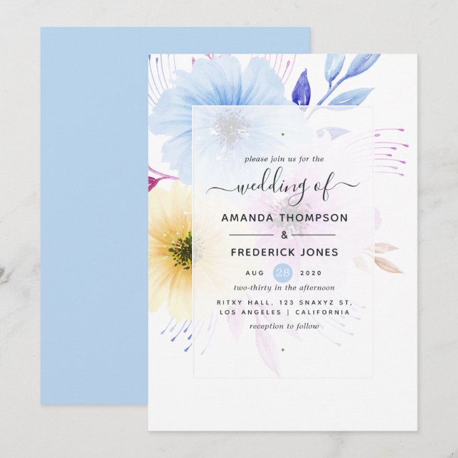 Pastel Watercolor Floral Wedding Invitation (Front/Back)