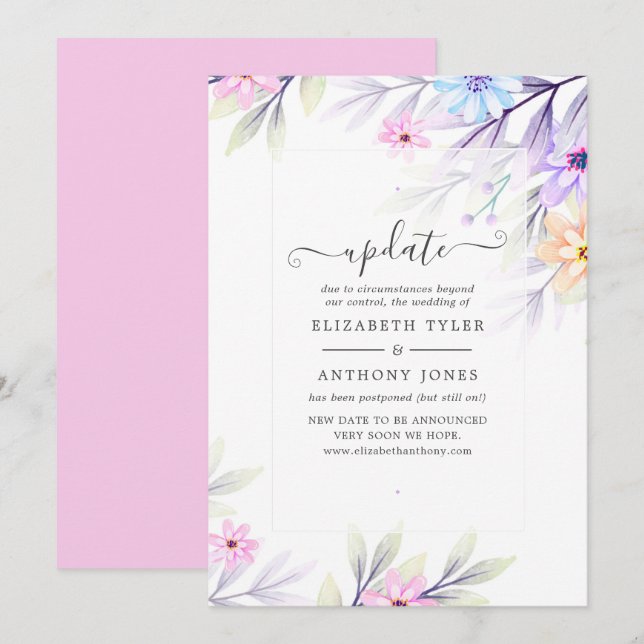 Pastel Watercolor Floral Wedding Update Invitation (Front/Back)