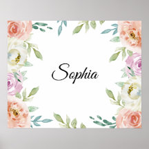 Pastel Watercolor Floral with Customised Name