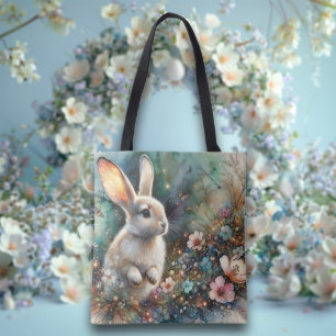 Pastel Watercolor Floral Woodland Bunny Easter Tote Bag