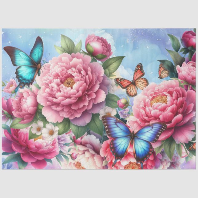 Pastel Watercolor Florals & Butterflies Decoupage Tissue Paper (Front)