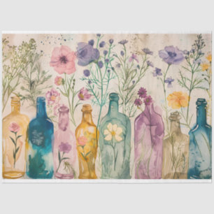 Pastel Watercolor Florals in Bottles Decoupage Tissue Paper