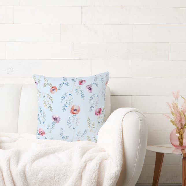 Pastel Watercolor Florals Throw Pillow (Couch)