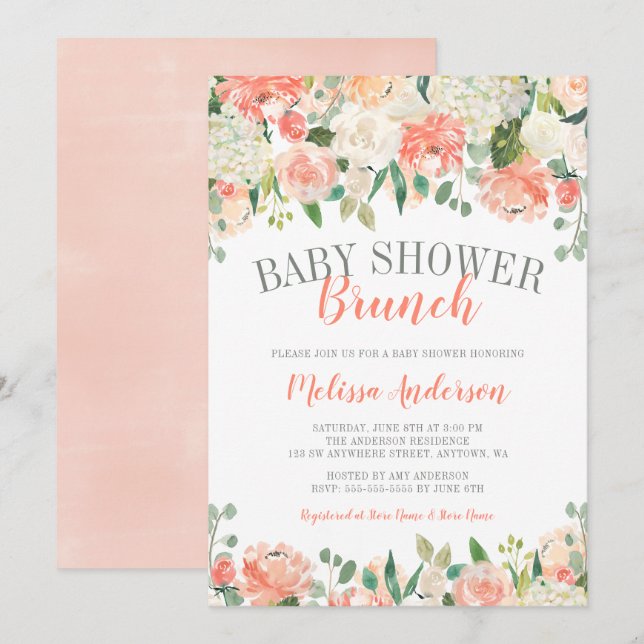 Pastel Watercolor Flower Brunch Baby Shower Invite (Front/Back)