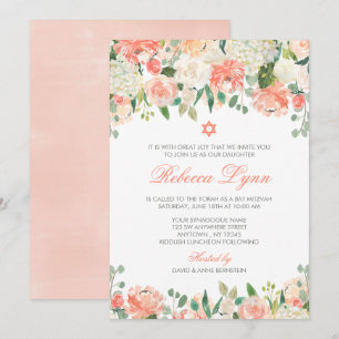 Pastel Watercolor Flowers Bat Mitzvah Invitations