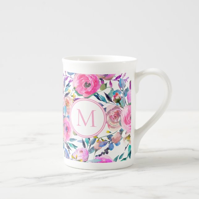 Pastel Watercolor Flowers Bone China Mug (Right)