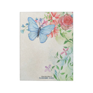 Pastel Watercolor Flowers & Butterfly   Parchment Notepad