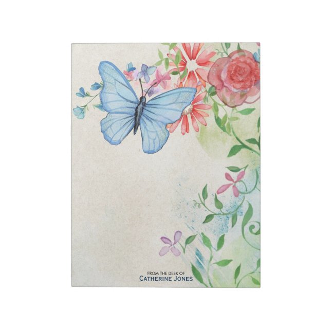 Pastel Watercolor Flowers & Butterfly | Parchment Notepad (Rotated)