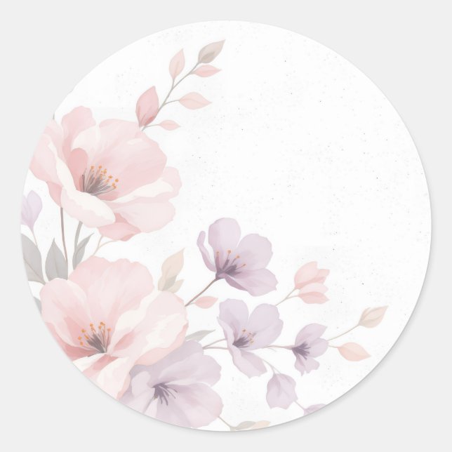Pastel Watercolor Flowers Classic Round Sticker (Front)