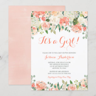 Pastel Watercolor Flowers Girl Baby Shower Invitation
