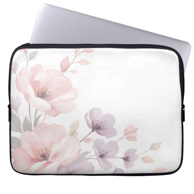 Pastel Watercolor Flowers Laptop Sleeve (Front)