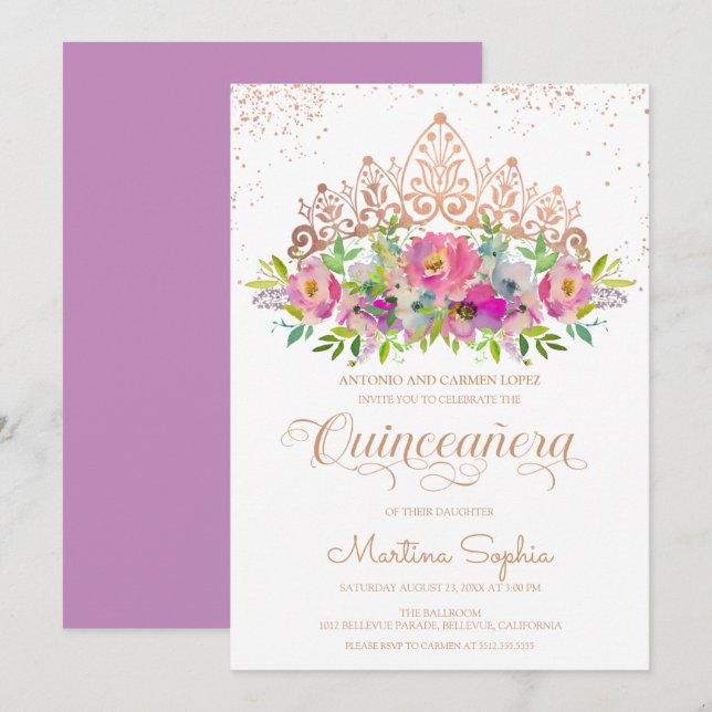 Pastel Watercolor Flowers Quinceanera Invitation (Front/Back)