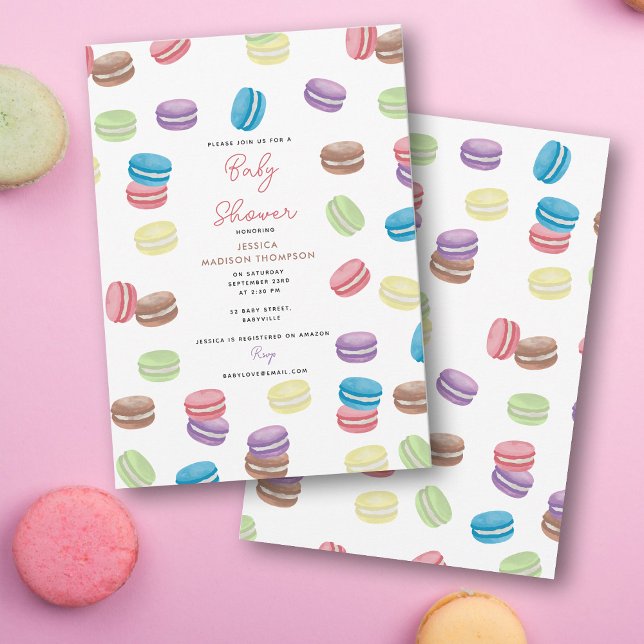 Pastel Watercolor French Macarons Baby Shower Invitation (Pastel Watercolor French Macarons Baby Shower Invitation)