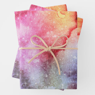 Pastel Watercolor & Galaxy Nebula Abstract Pattern Wrapping Paper Sheet