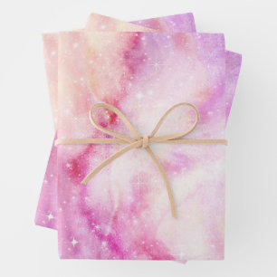 Pastel Watercolor & Galaxy Nebula Abstract Pattern Wrapping Paper Sheet