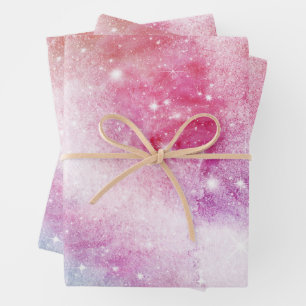Pastel Watercolor & Galaxy Nebula Abstract Pattern Wrapping Paper Sheet