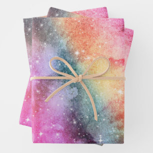 Pastel Watercolor & Galaxy Nebula Abstract Pattern Wrapping Paper Sheet