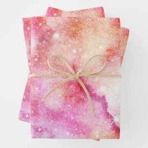 Pastel Watercolor & Galaxy Nebula Abstract Pattern Wrapping Paper Sheet