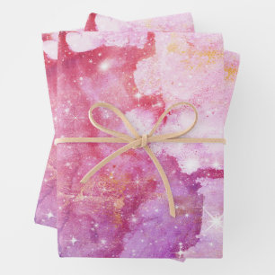 Pastel Watercolor & Galaxy Nebula Abstract Pattern Wrapping Paper Sheet