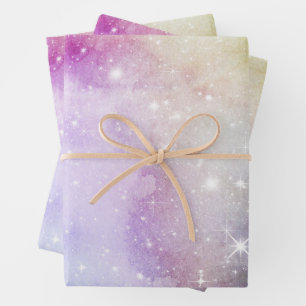 Pastel Watercolor & Galaxy Nebula Abstract Pattern Wrapping Paper Sheet